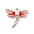 Elegant dragonfly brooch with pearl and iridescent crystals on a gold-plated base - Style 2