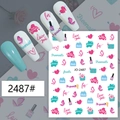 Valentine's Day nail decals featuring pink hearts and lips, model JO-2487 for DIY manicures - Style 2487