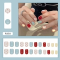 Unghie finte corte quadrate retrò a pois rossi, blu e gialli, set da 24 pezzi completi - Pois Giocosi (R858)