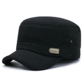 Classic men's thick wool blend flat top cadet cap with ear protection for winter - Adjustable / Black