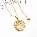 Detailed close-up of golden Tree of Life pendant featuring micro-paved white cubic zirconia - Heart Multicolor Zircon-Gold (with Necklace)