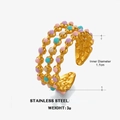 Adjustable triple-layer gold ring with colorful enamel beads and 1.7cm inner diameter - Adjustable Open / Gold Colorful Beads Style