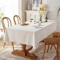 Minimalist white rectangular cotton tablecloth with elegant lace trim in a French rustic setting - 60x60cm / Washed Cotton White + White Flowers