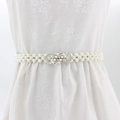 Ceinture élastique en perles blanches pour femmes avec boucle fleurie en strass argent - Note de Musique Heureuse