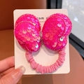 Sparkly bright pink sequin bow hair tie with high elastic band for girls' ponytail - Rose Red Butterfly