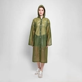 Olive green translucent EVA rain coat with hood and snap buttons for outdoor travel - Open Top / Army Green