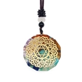 Octagon resin pendant necklace with colorful natural crystal stones and gold mandala - Octagonal Mandala Style (3-22)