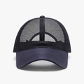 Classic black mesh trucker hat featuring a prominent peace sign design and curved brim - Peace Sign Pattern / Navy Blue