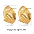 Detailed view of gold textured irregular earrings with size and weight measurements - Woven Pleated Fan Style (KE1536)