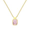 Elegant gold S925 sterling silver necklace featuring a rectangular pink gemstone pendant - Gold Pink Rhinestone (DY190885-S-G-PK)
