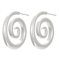 Modern silver stainless steel double spiral hoop earrings with polished finish - Steel Color Spiral (10292)