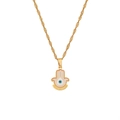 Golden Hamsa Hand necklace with Evil Eye pendant on a minimalist water wave chain - Hamsa Hand Water Wave Chain