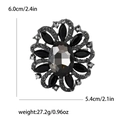 Black crystal flower brooch with metal rhinestones, size 6.0x5.4cm and weight 27.2g - Gunmetal