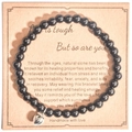 8mm black natural stone bead bracelet with silver heart charm and message card gift - Polished Black Heart With Card Style