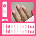Almond press-on nails set W588 with pink daisy flowers and French tip design - Pink Purple Flower (W588-Glue Type)