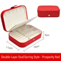 Double-layer red PU leather jewelry box with earring slots and ring storage 16x11x5cm - 16x11.5x5cm / Rich Red