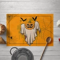 Halloween placemat with orange pumpkin and ghost prints on a white wood table - Style 07-Encrypted Linen / 30*45cm(32g)