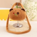 Brown plush Capybara crossbody bag featuring a cute cartoon bear holding a red rose - Capybara with Flower / 20cm