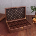 Boîte de rangement pour 12 montres en bois de noyer vintage avec intérieur en velours - Noyer Noir (Cuir à Motifs) 12 Montres