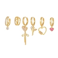 Set di 6 orecchini S925 placcati in oro con farfalla, perla e cuore in stile elegante - Stile Dorato (TZ00195金色)