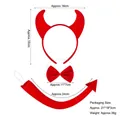 3-piece red devil costume set with sequin horn headband, bowtie, and tail for Halloween - Red Devil Horn 3-Piece Set