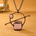 Vintage bronze necklace with pink square crystal pendant and bohemian handmade design - Antique Bronze Pink Crystal Pendant