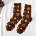 Calcetines lindos de algodón marrón con oso de dibujos animados y patrón de naranja - Talla única / Oso Naranja / café
