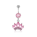 Piercing de ombligo con corazón de circón rosa y diseño de corona en acero plateado - Estilo Corona Rosa Exquisita (款式十七)
