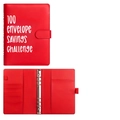 Red PU leather 100 envelope savings challenge binder with 6-ring metal clips and card slots - A5 Red Shell Only