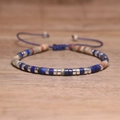 Adjustable hand-woven imperial stone bead bracelet with blue lapis and silver spacers - No.85 Lapis & Shoushan Type 2
