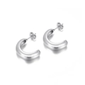 Orecchini a cerchio a C in acciaio inossidabile argento lucido con design minimalista - Colore Acciaio (KE98947-K)
