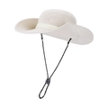 Men's breathable mesh sun hat in cream white with adjustable chin strap and wide brim - Beige