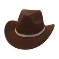 Brown wool felt western cowboy hat with wide brim and decorative white rhinestone band - Coffee