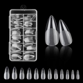 Detailed set of clear almond fake nails in a storage box with multi-size arrangement - BSW14 (120Pcs Boxed)