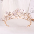Baroque bridal crown in gold finish featuring butterfly motifs and colorful crystals - KC Gold AB Rhinestone