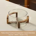 Ensaladera de vidrio de 2800ml con soporte de madera de acacia para frutas y snacks - 2800ml / Mediano Transparente (Soporte de Madera de Acacia)