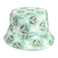 Dettaglio della stampa a farfalla colorata su cappello a secchiello in cotone bianco con cuciture - M (56-58cm) / Giallo e Verde