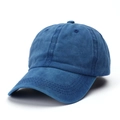 Detailed texture of washed dark blue cotton baseball cap with classic six-panel design - Adjustable / Sapphire Blue