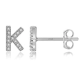 S925 sterling silver letter K stud earrings with sparkling pavé cubic zirconia crystals - Silver K