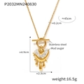 Collar de acero inoxidable dorado con colgante de corazón fundido de cristal y hebilla OT - Dorado