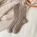 Soft cable-knit cashmere mid-calf socks in warm brown color for autumn and winter - One Size / Dark Coffee