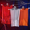 Three hanging Halloween skeleton ghosts with red, white, and orange robes for spooky decor - H-12 One-Eyed Hanging Ghost Style (H-12)