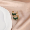 Fashionable dark green enamel hoop earring with gold rim on pink silk background - Gold (E00288-2)