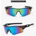 Sport cycling sunglasses featuring a black full frame and green-blue gradient mirror lenses - Glossy Black (Green Mirror)