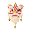 Broche danse du lion traditionnelle en émail rouge avec bordures dorées et grelots - Broche Cloche Danse du Lion No.3