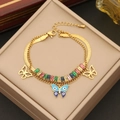 Collana a doppio strato a farfalla dorata con gemme colorate e ciondolo smaltato blu - 2# Braccialetto