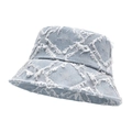 Cappello a secchiello in denim azzurro con stelle sfilacciate e design vintage street - M(56-58cm) / Blu e Bianco