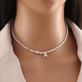 Beaded necklace with golden heart and shell letter X pendant on white pearl beads - Letter X