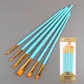 Light blue 6pcs professional art brush set with orange nylon bristles for acrylics - Blue Plastic Handle HB6178LS / Blue