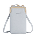 Light blue Baellerry litchi grain leather crossbody phone bag with metal clasp closure - Light Blue